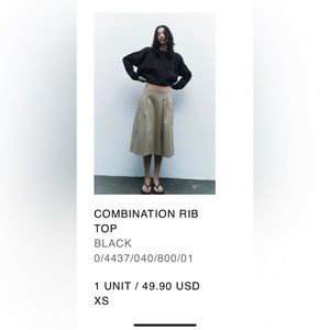 Zara Combination Rib Top, XS